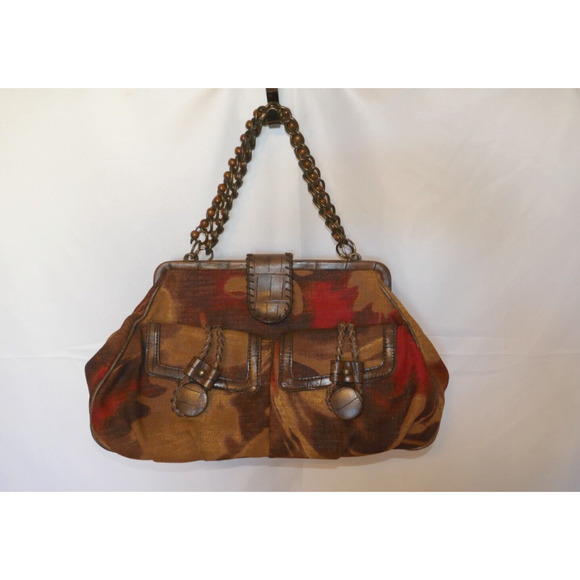 Nine West Multi-Color Textile Fabric Purse Handbag Wood Beaded Straps - Picture 4 of 13